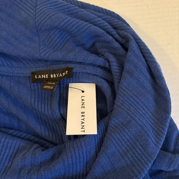 NEW Lane Bryant Cowl-Neck Knit Dress Blue Ribbed Cinch Waist 3/4 Sleeve 18/20 2X - Picture 11 of 14